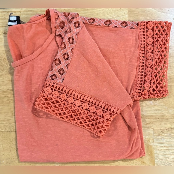 Karl Lagerfield Burnt Orange Top With Lace Detail Sleeve (Size M) - Picture 1 of 6